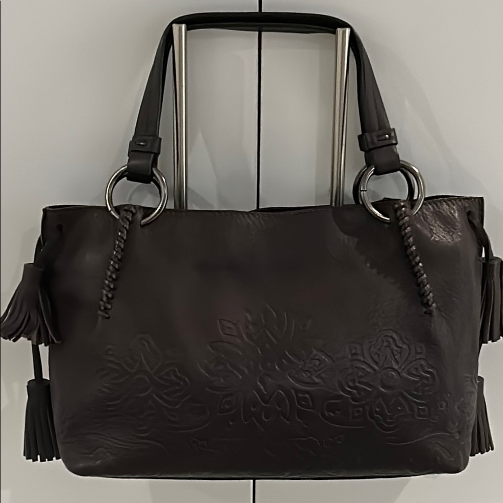 Andrea Mabiani Luxury Rustic Inspired Brown Leather Embossed Shoulder/Tote Bag
